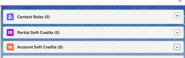 Soft Credits related list on an NPSP Opportunity record showing everyone connected to a single donation