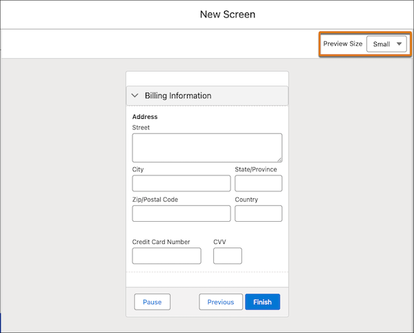 Salesforce Flow screen preview showing how it looks in real time across different screen sizes