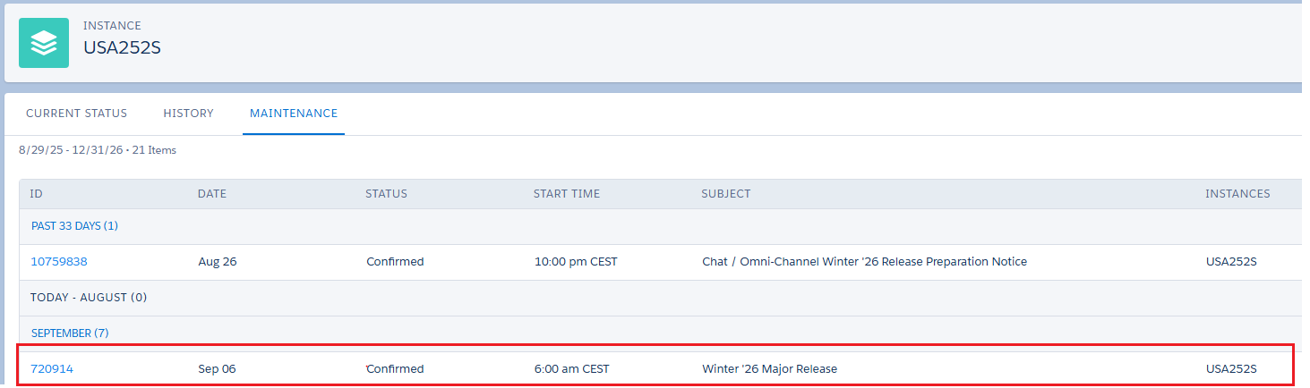 Salesforce Setup Company Information page used to find your instance in the Winter '26 release