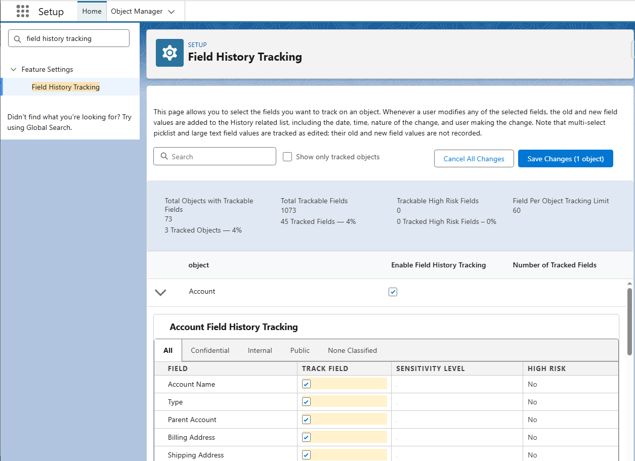 Centralized Field History Tracking setup in Salesforce Setup across multiple objects
