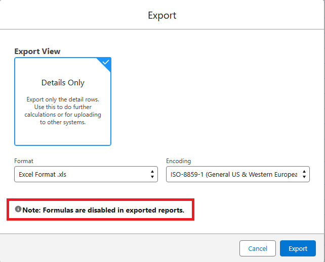 Safe CSV export option in Salesforce that prevents spreadsheet formula injection on download